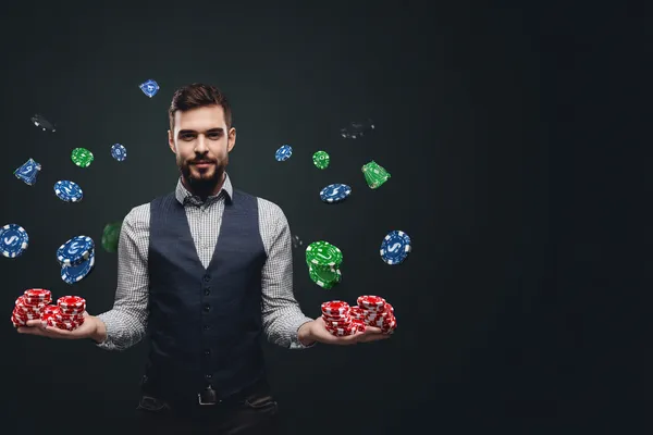 OKPK App — Enjoy seamless gaming on your smartphone A young woman relaxing with her phone while dynamic casino elements float around her, illustrating the smooth mobile experience offered by the OKPK app.