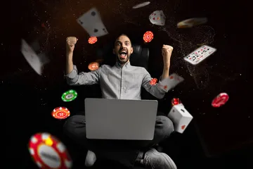 OKPK Slots — Thousands of thrilling machines await A woman smiling by bright slot machines showing lucky symbols, showcasing the exciting slot offerings at OKPK.