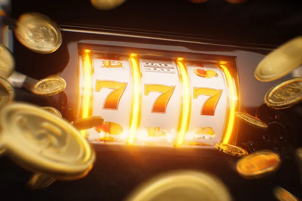 OKPK Jackpot Slots — Spin for massive rewards A dramatic shot of winning sevens landing on a slot reel surrounded by shining gold coins, symbolizing big wins.